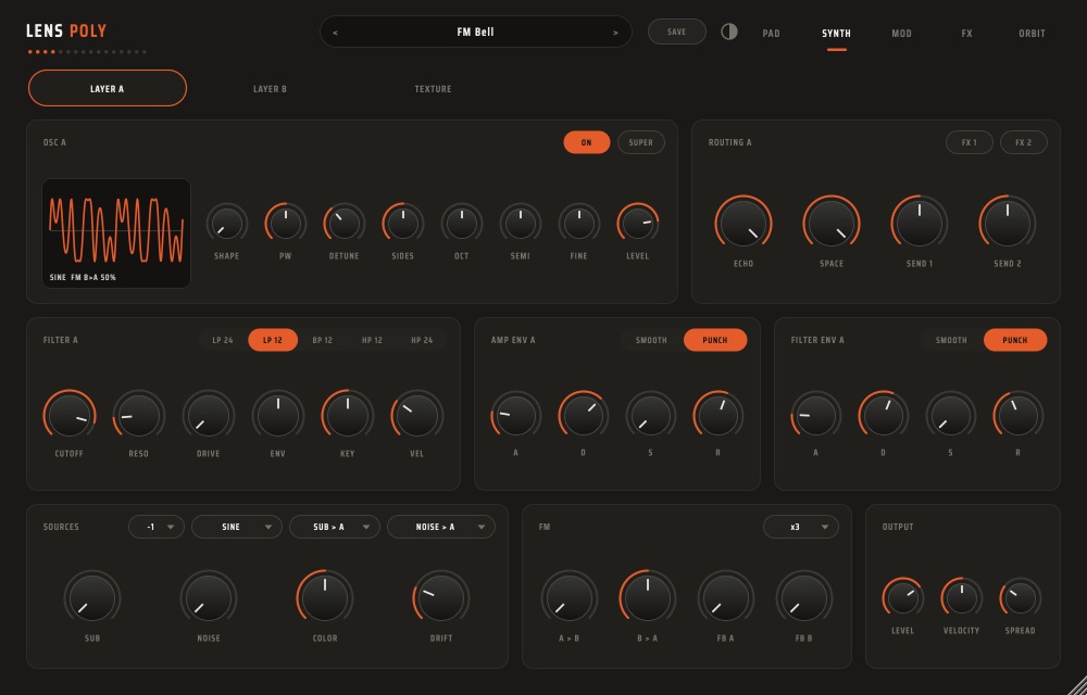 SYNTH page in the LENS skin