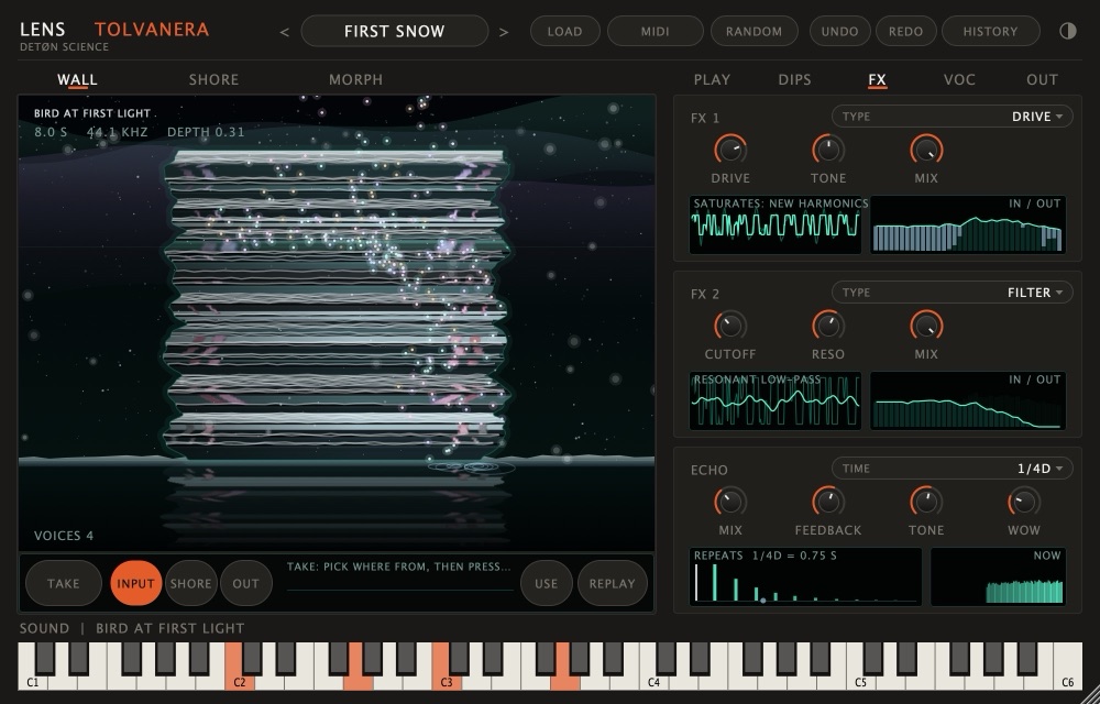The FX page: ECHO, SPACE and two effect slots